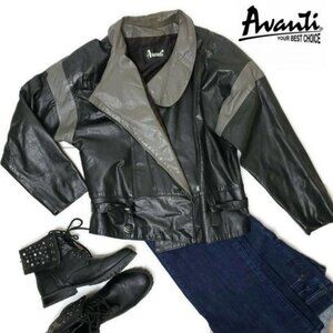 Avanti vintage Womens Leather Jacket Size 8 Black & Gray Asymmetrical Zip moto